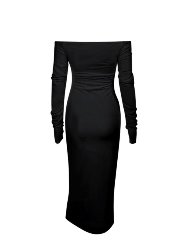 Women's Plain Off Shoulder Ruched Bodycon Dress, Elegant Long Sleeve Dress for Party Dating Wear, Women's Clothing for Fall & Winter